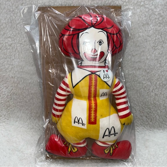 Ronald McDonald 80's plush flat stiff stuffed pillow 13" with McDonald pin READ - Picture 12 of 12